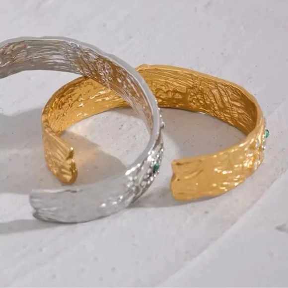 Anthropologie Baroque Malachite Gold Stainless Steel WaterproofEye Cuff Bracelet - Picture 12 of 14